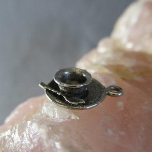 Sterling Teacup Charm Silver Saucer and Spoon 3D